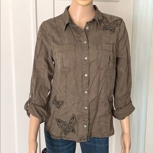 Anthropologie Embroidered Butterfly Buttondown